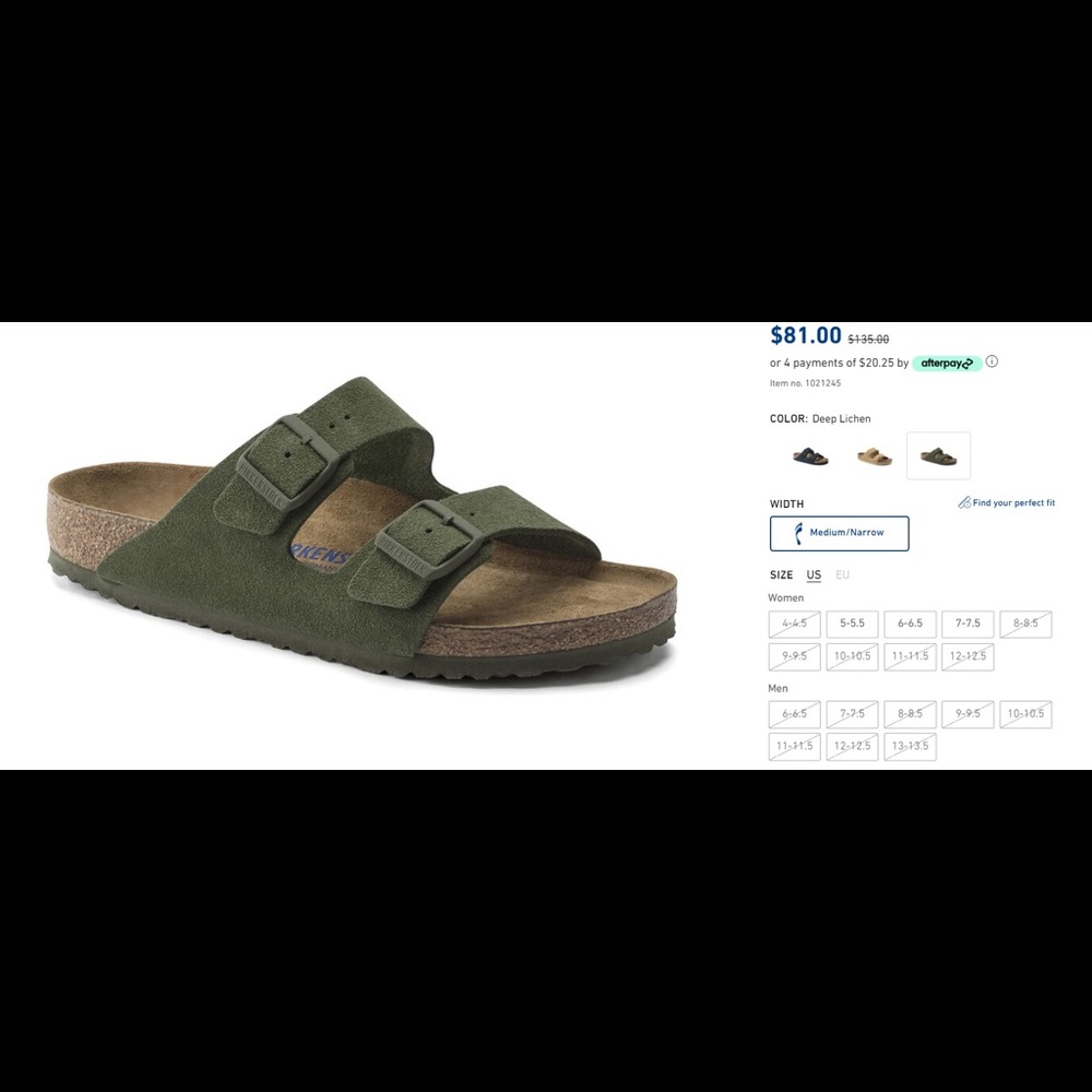 ISO Birkenstock Arizona Soft FootbedSuede Leather Color: Deep Lichen size 8 or 9